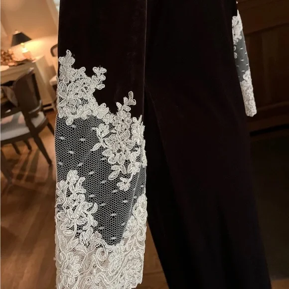 Vintage Jonquil By Diane Samandi Chocolate Brown Velvet Robe Champagne Lace